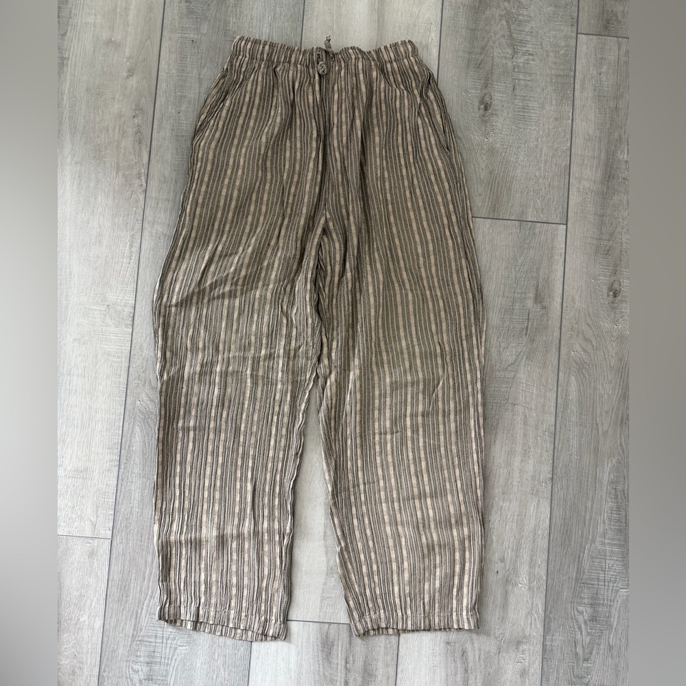 Clio | Vintage Striped Tan & Gray Casual Women's pants